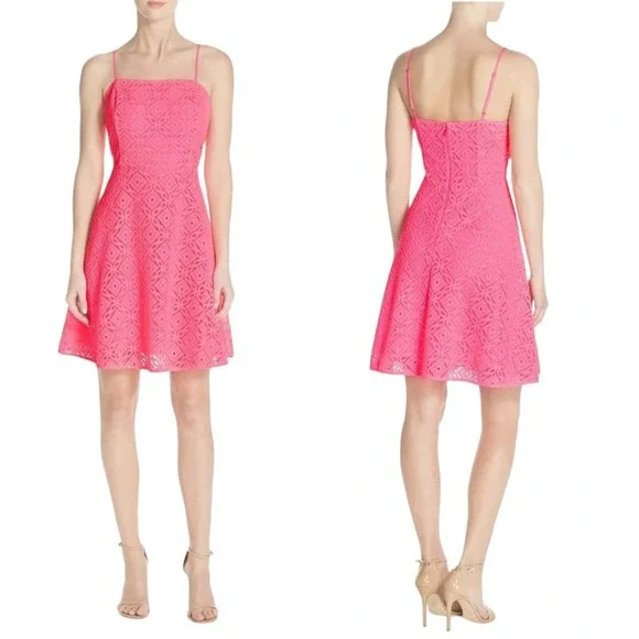 Lilly Pulitzer Womens Dress Jennilee Trellis Lace Barbie Pink Mini Fit Flare S - Picture 1 of 12